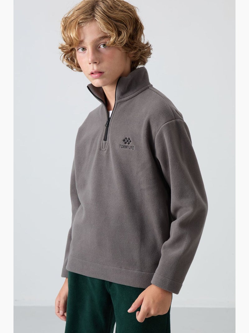 Infantil sweatshirt meia abertura bordada tommy Cinza-preto - Kiabi