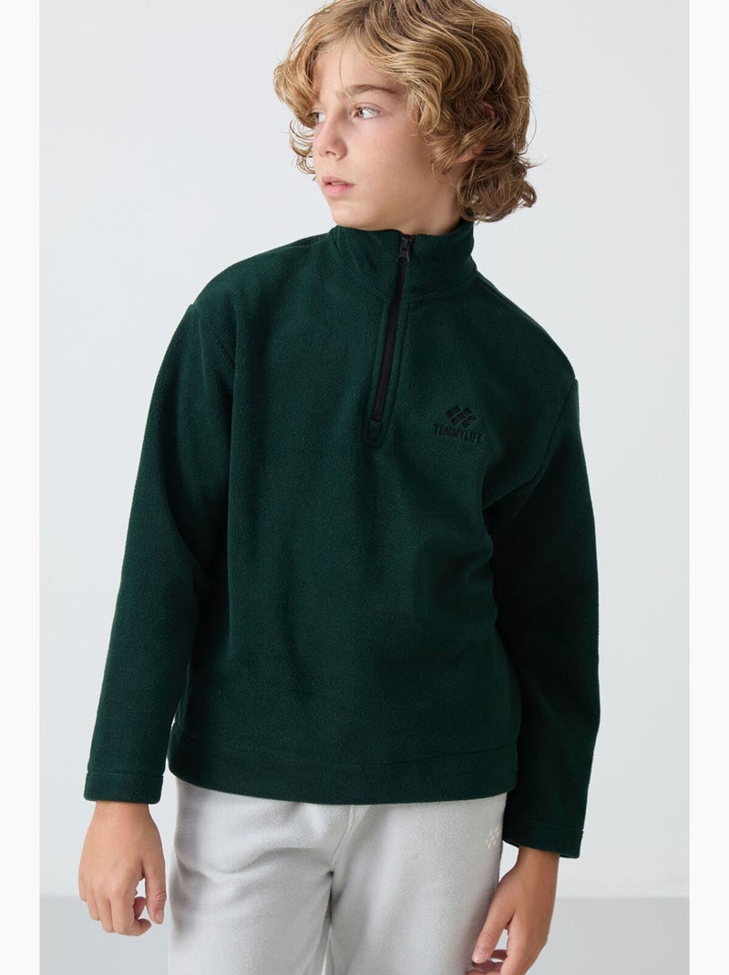 Infantil sweatshirt meia abertura bordada tommy Verde escuro - Kiabi