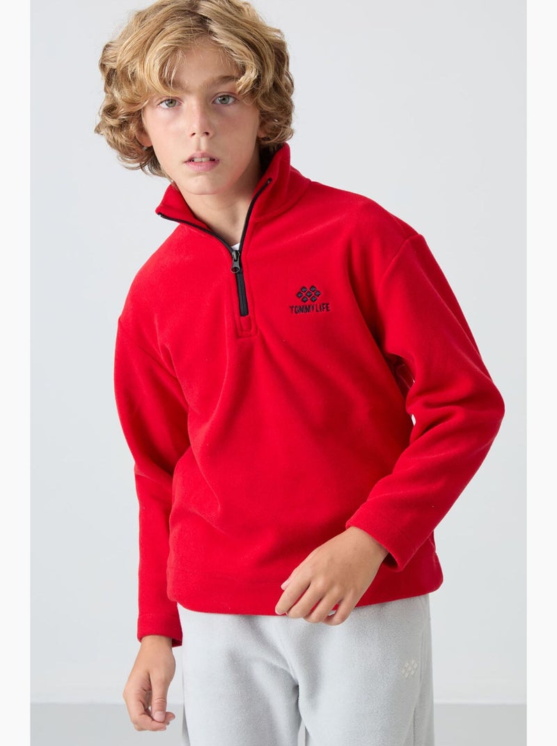 Infantil sweatshirt meia abertura bordada tommy Vermelho - Kiabi