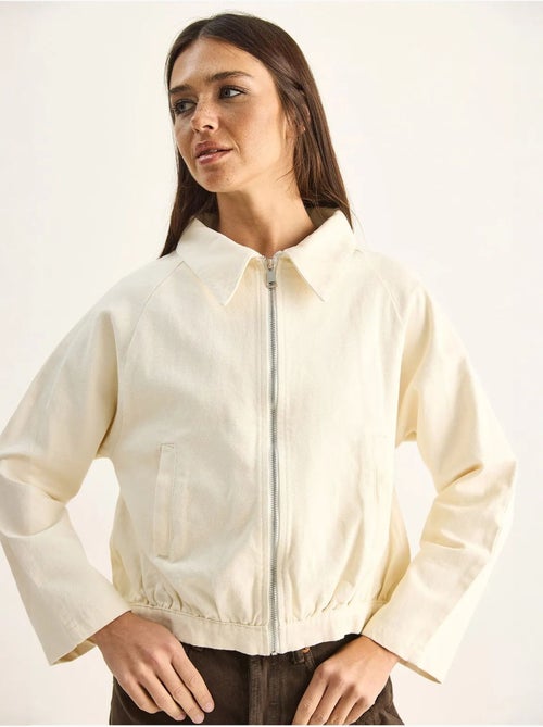 Jaqueta bomber cropped em popelina de algodão lucci - Kiabi Jaqueta bomber cropped em popelina de algodão lucci - Kiabi