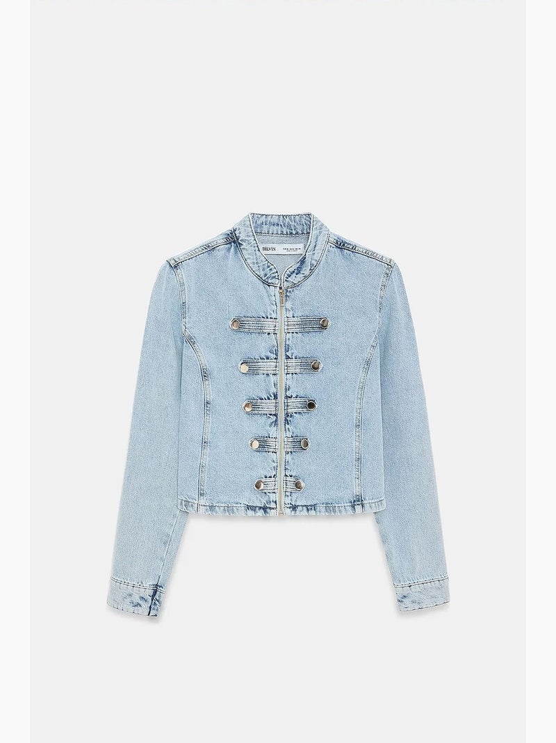 Jaqueta jeans cropped com gola mandarim dilvin Azul claro - Kiabi