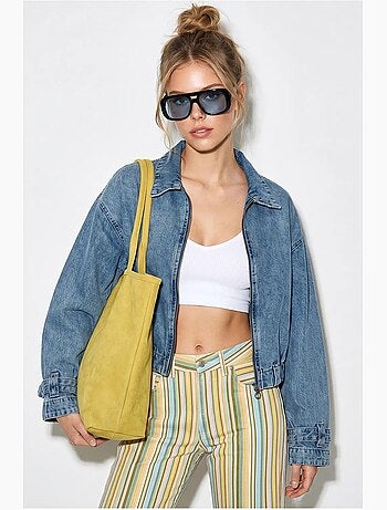 Jaqueta jeans cropped oversized feminina lucci