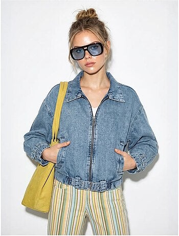 Jaqueta jeans cropped oversized feminina lucci