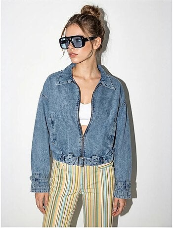 Jaqueta jeans cropped oversized feminina lucci