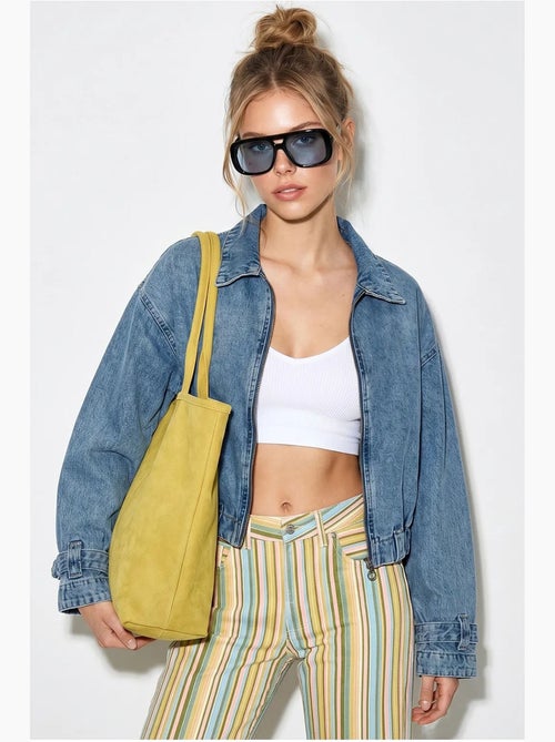 Jaqueta jeans cropped oversized feminina lucci - Kiabi Jaqueta jeans cropped oversized feminina lucci - Kiabi
