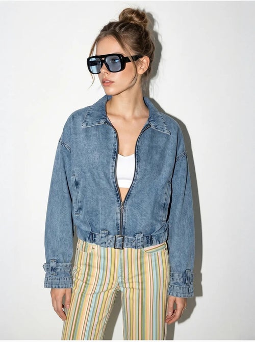 Jaqueta jeans cropped oversized feminina lucci - Kiabi Jaqueta jeans cropped oversized feminina lucci - Kiabi