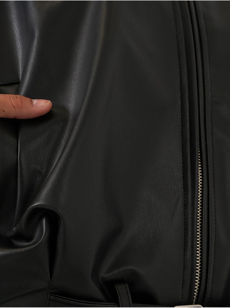 Jaqueta oversized de couro sintético com cinto bdart Preto - Kiabi