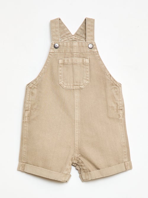 Jardineira curta de ganga de algodão lisa - Kiabi