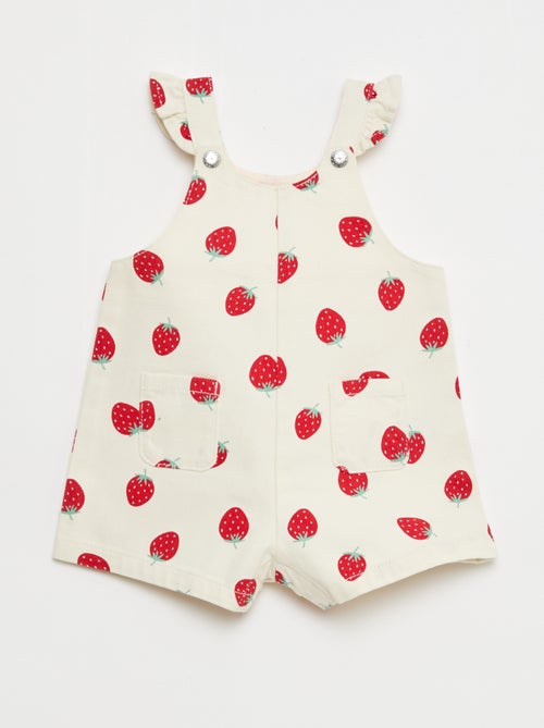Jardineira curta em sarja com estampado de 'morangos' - Kiabi