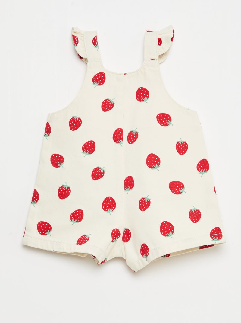 Jardineira curta em sarja com estampado de 'morangos' Branco - Kiabi