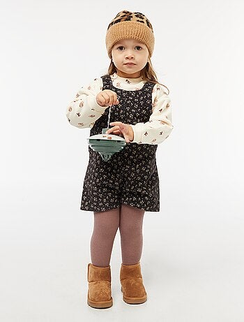 Jardineira curta estampada em veludo