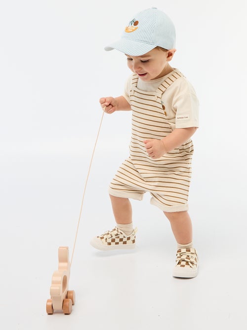 Jardineira curta french terry com alças em algodão - Kiabi