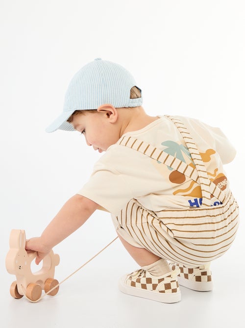 Jardineira curta french terry com alças em algodão - Kiabi