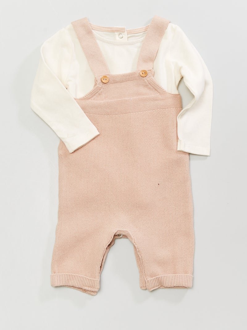 Jardineiras + body em jersey - 2 peças BEGE - Kiabi