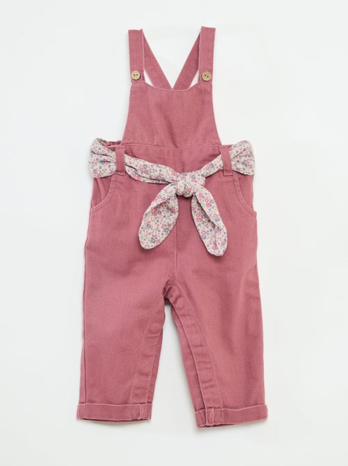 Jardineiras compridas em sarja com cinto em gaze de algodão - Kiabi