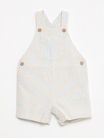 Jardineiras curtas às riscas em linho misto