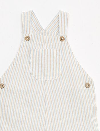 Jardineiras curtas às riscas em linho misto