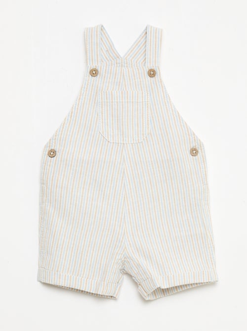 Jardineiras curtas às riscas em linho misto - Kiabi