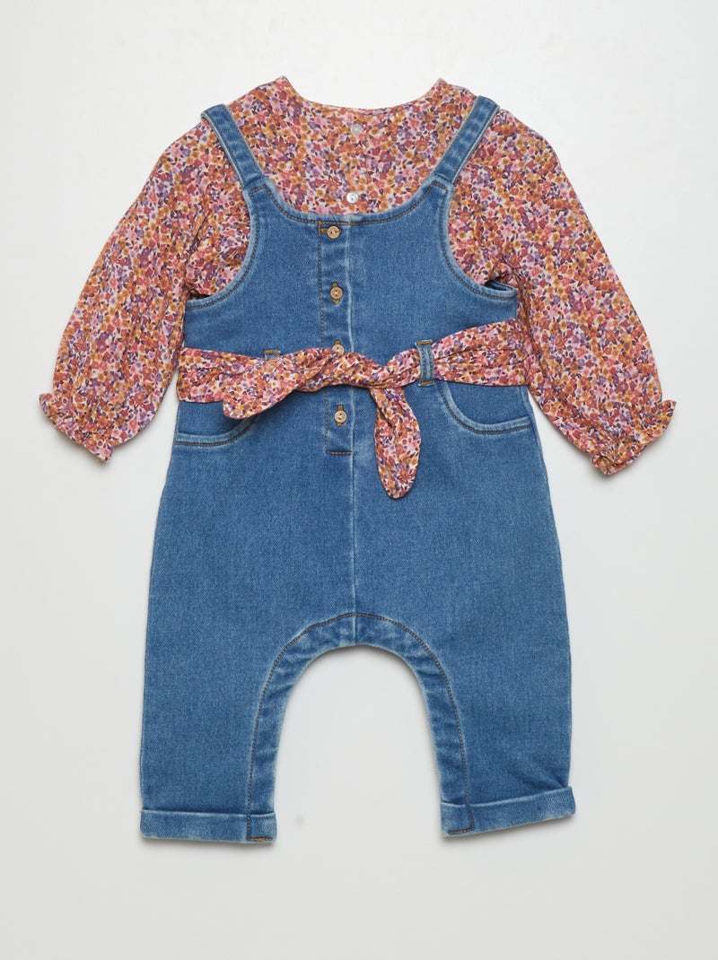 Jardineiras de ganga + blusa  - 2 peças MARROM - Kiabi