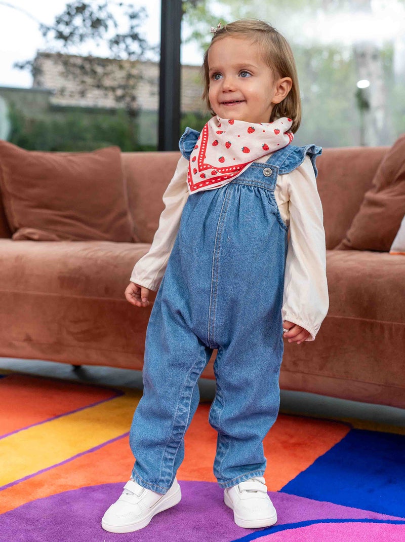 Jardineiras de ganga com alças com folhos AZUL - Kiabi