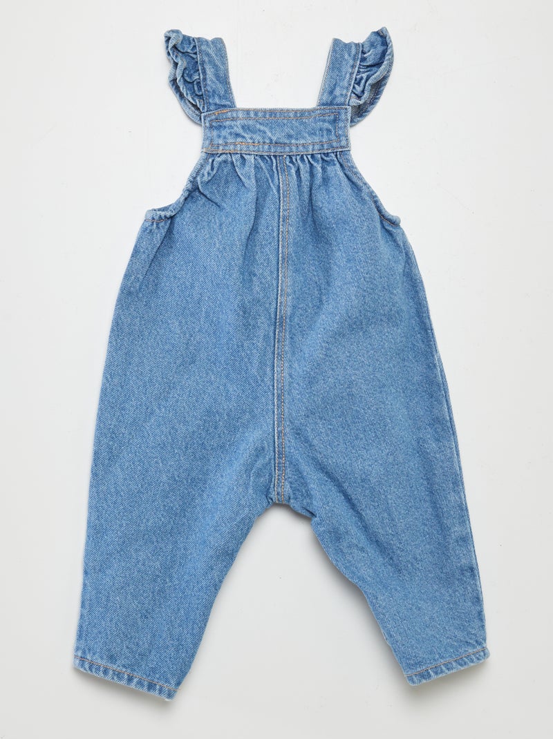 Jardineiras de ganga com alças com folhos AZUL - Kiabi