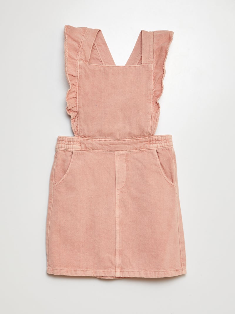 Jardineiras tipo vestido de ganga com folhos Rosa - Kiabi