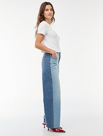 Jean cintura subida corte largo / wide leg + 2 tons de jeans