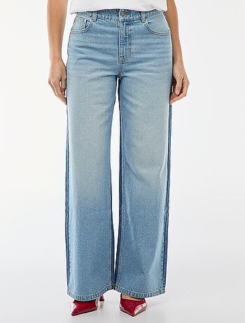 Jean cintura subida corte largo / wide leg + 2 tons de jeans