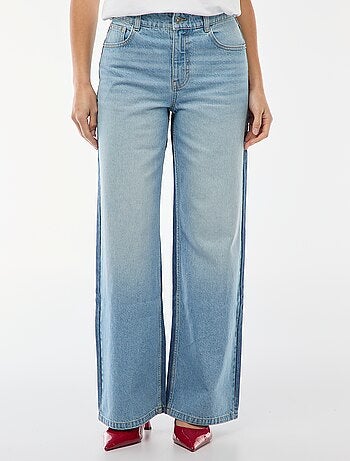 Jean cintura subida corte largo / wide leg + 2 tons de jeans