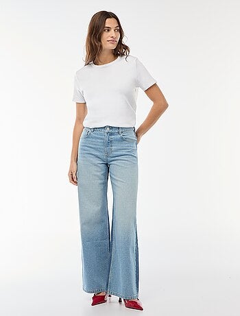 Jean cintura subida corte largo / wide leg + 2 tons de jeans