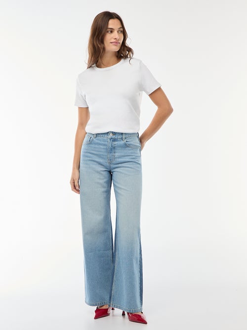 Jean cintura subida corte largo / wide leg + 2 tons de jeans - Kiabi