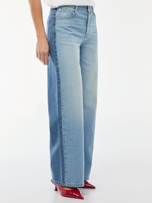 Jean cintura subida corte largo / wide leg + 2 tons de jeans - Kiabi