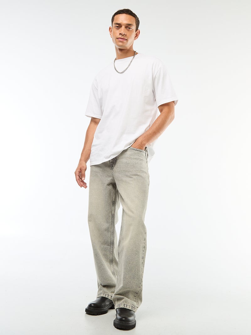 Jean corte largo / wide leg 5 bolsos Cinza - Kiabi