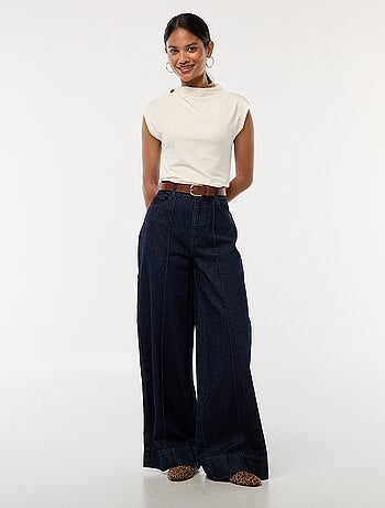 Jean corte wide leg com 5 bolsos