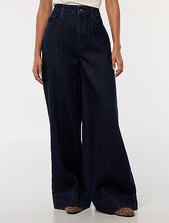 Jean corte wide leg com 5 bolsos