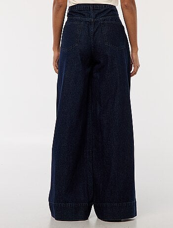 Jean corte wide leg com 5 bolsos