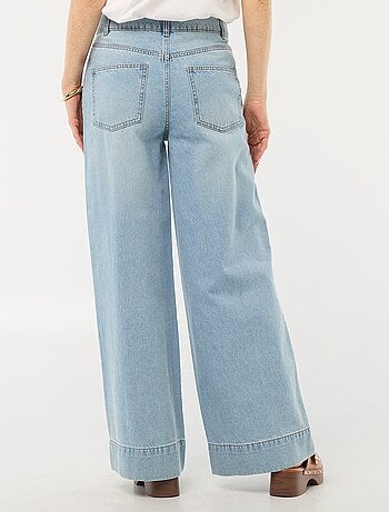 Jean corte wide leg com 5 bolsos