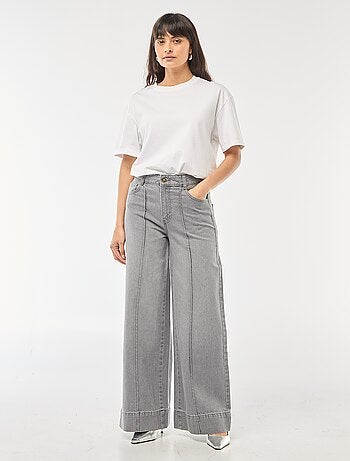 Jean corte wide leg com 5 bolsos