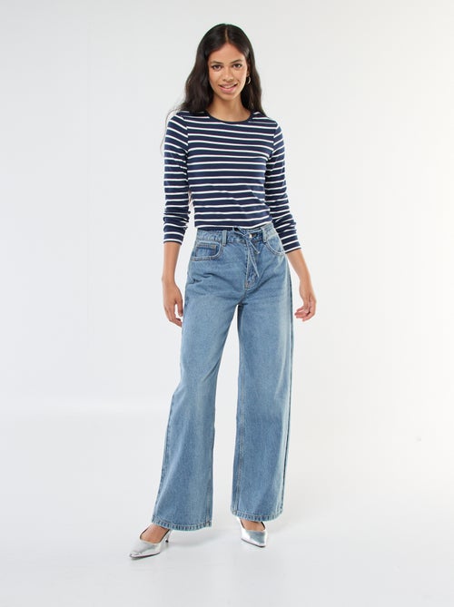 Jean corte wide leg com cinto fino em ganga - Kiabi