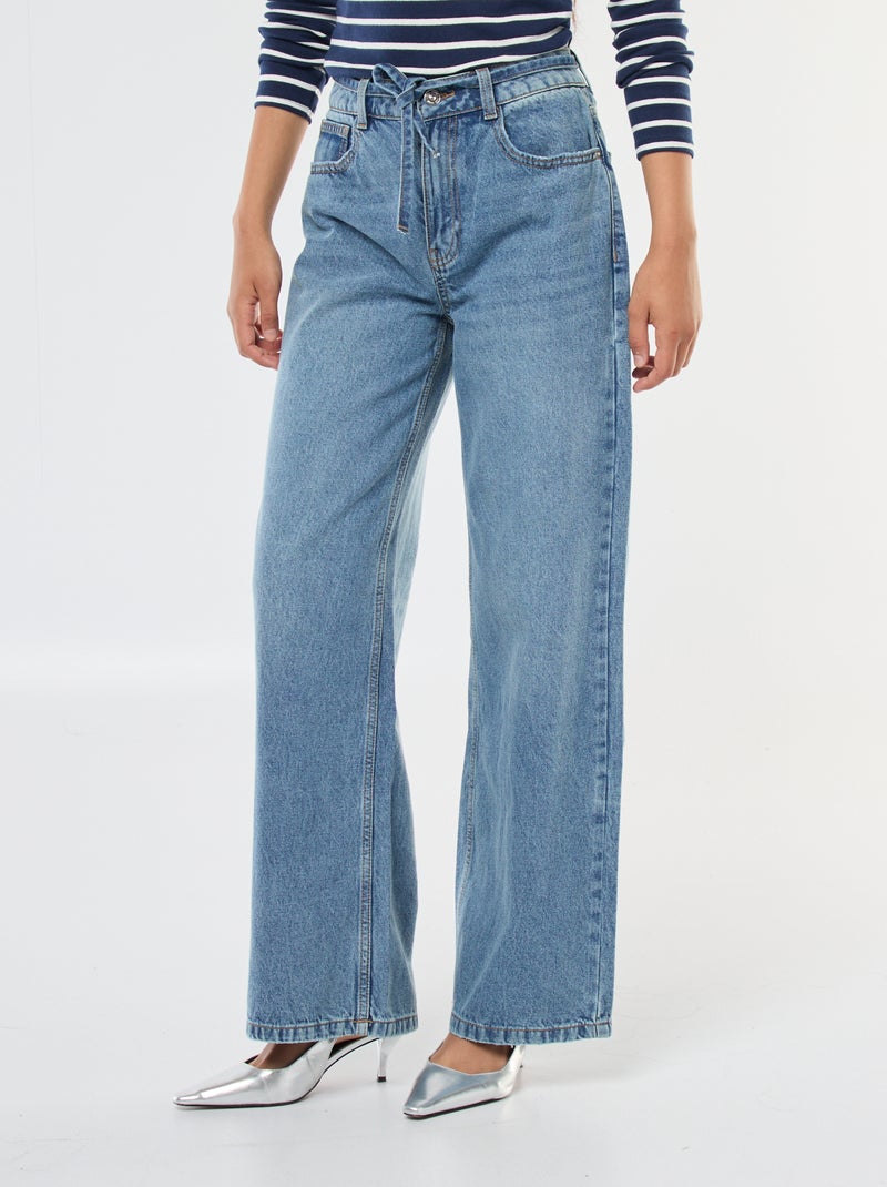 Jean corte wide leg com cinto fino em ganga Azul - Kiabi