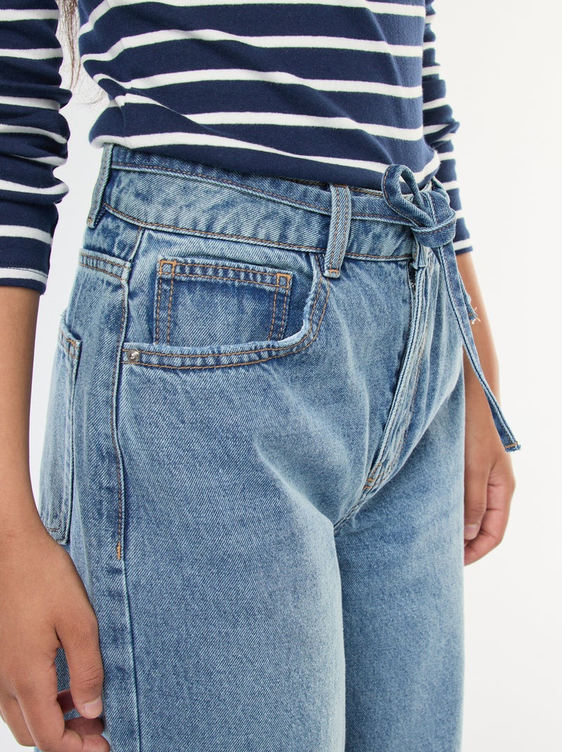Jean corte wide leg com cinto fino em ganga Azul - Kiabi