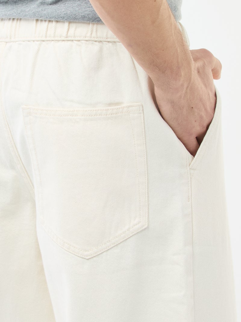 Jean de corte largo com cintura elástica Branco - Kiabi
