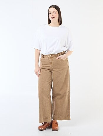 Jeans palazzo em sarja de cintura subida