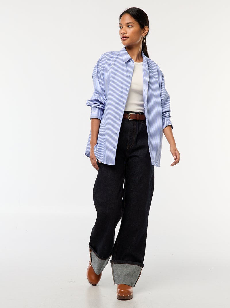 Jean regular / cintura subida com dobra larga na bainha Azul - Kiabi