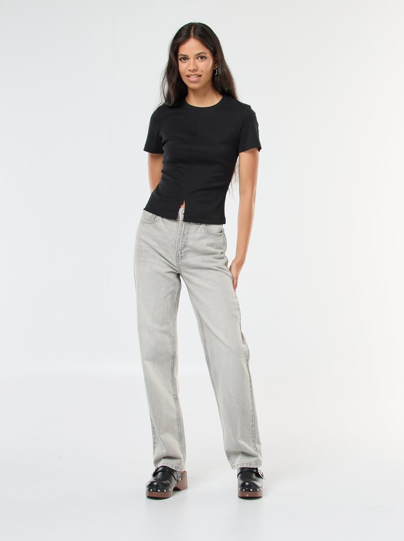 Jean Straight Cintura Subida Cinza - Kiabi