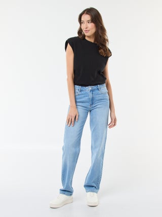Jean straight denim em algodão