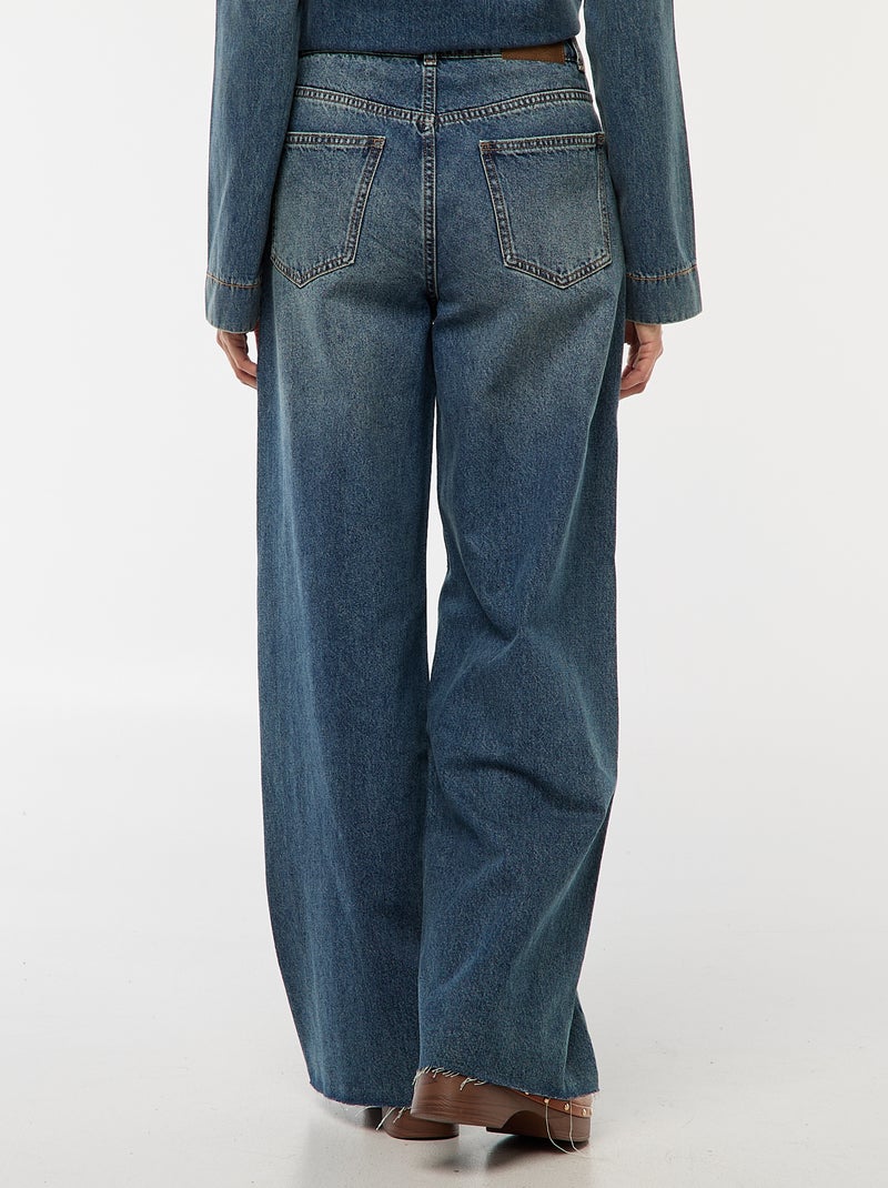 Jean wide leg com bainha desfiada Azul - Kiabi