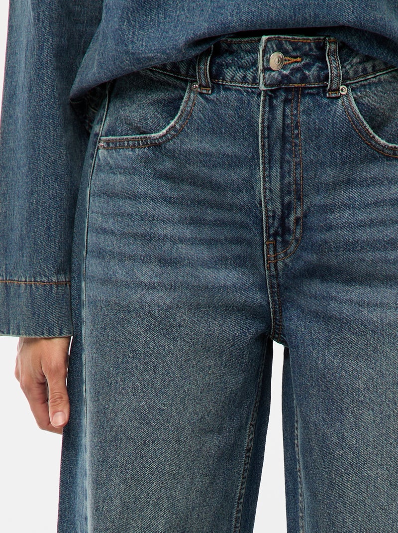 Jean wide leg com bainha desfiada Azul - Kiabi