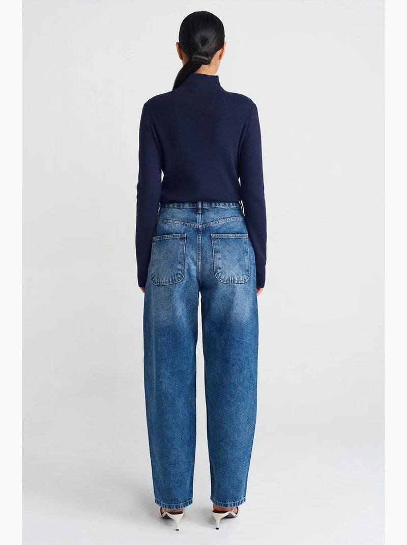 Jeans balloon de cintura subida com perna larga e larga dilvin Azul-safira - Kiabi