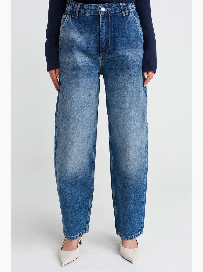 Jeans balloon de cintura subida com perna larga e larga dilvin Azul-safira - Kiabi
